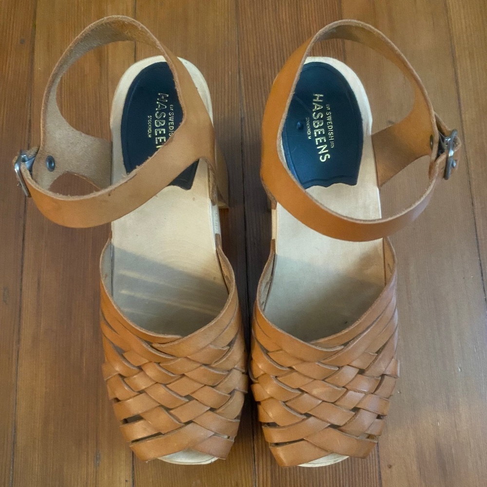 Swedish Hasbeens Gullan Natural, Tan leather, Size 38